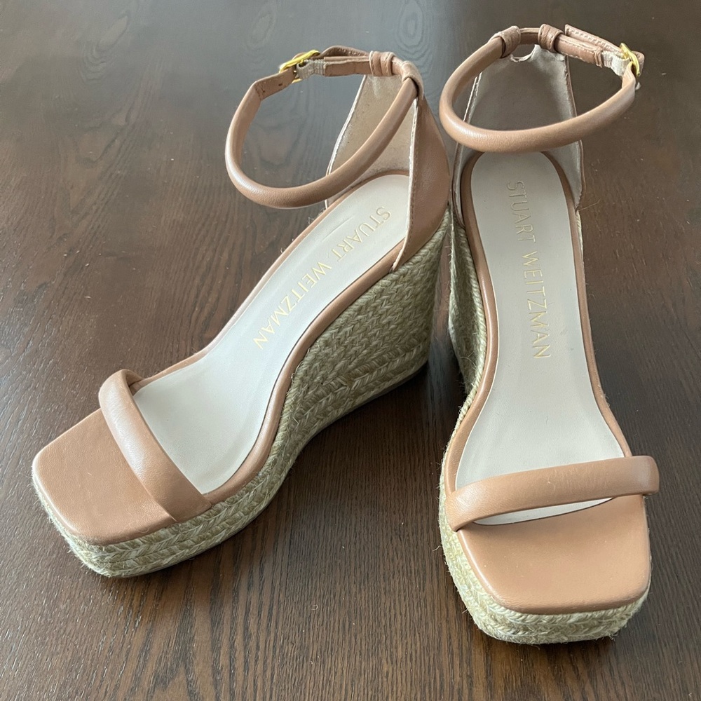 Stuart Weitzman Nude Wedge Espadrilles